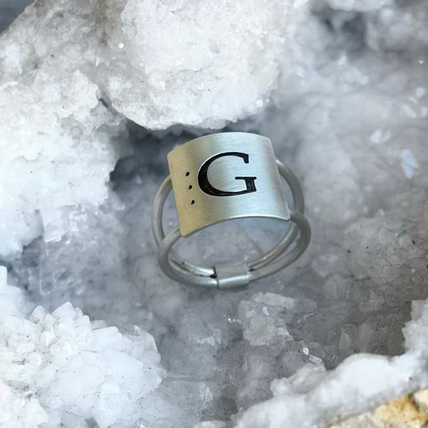 Small Initial Ring | Square Monogram Ring
