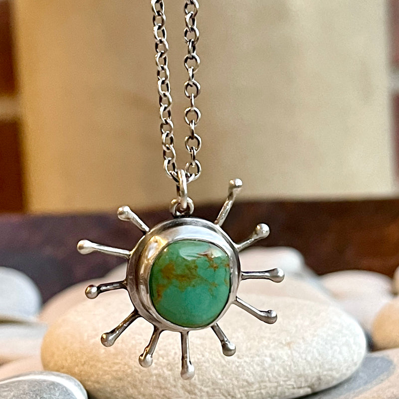 Sterling Silver Turquoise Sun Necklace 16”-18”