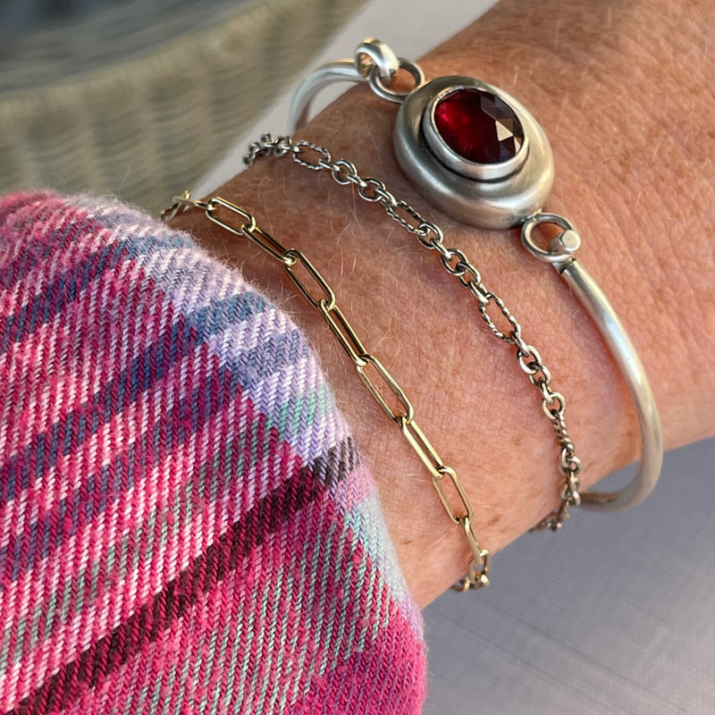 Sterling Silver Faceted Garnet Bracelet 7.5”