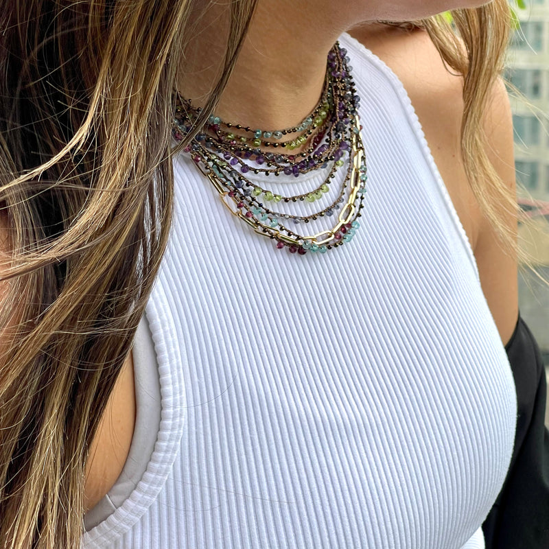 36” 14k Gold-filled Woven Gemstone Necklace