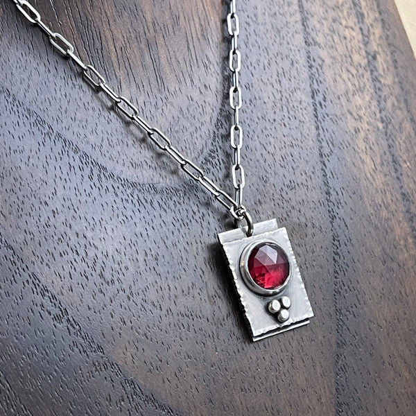 Sterling Silver & Garnet Necklace 3-4”x1/2” pendant