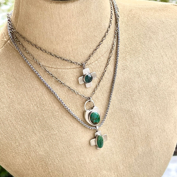 Sterling Silver Tourmaline or Royston Turquoise Necklace
