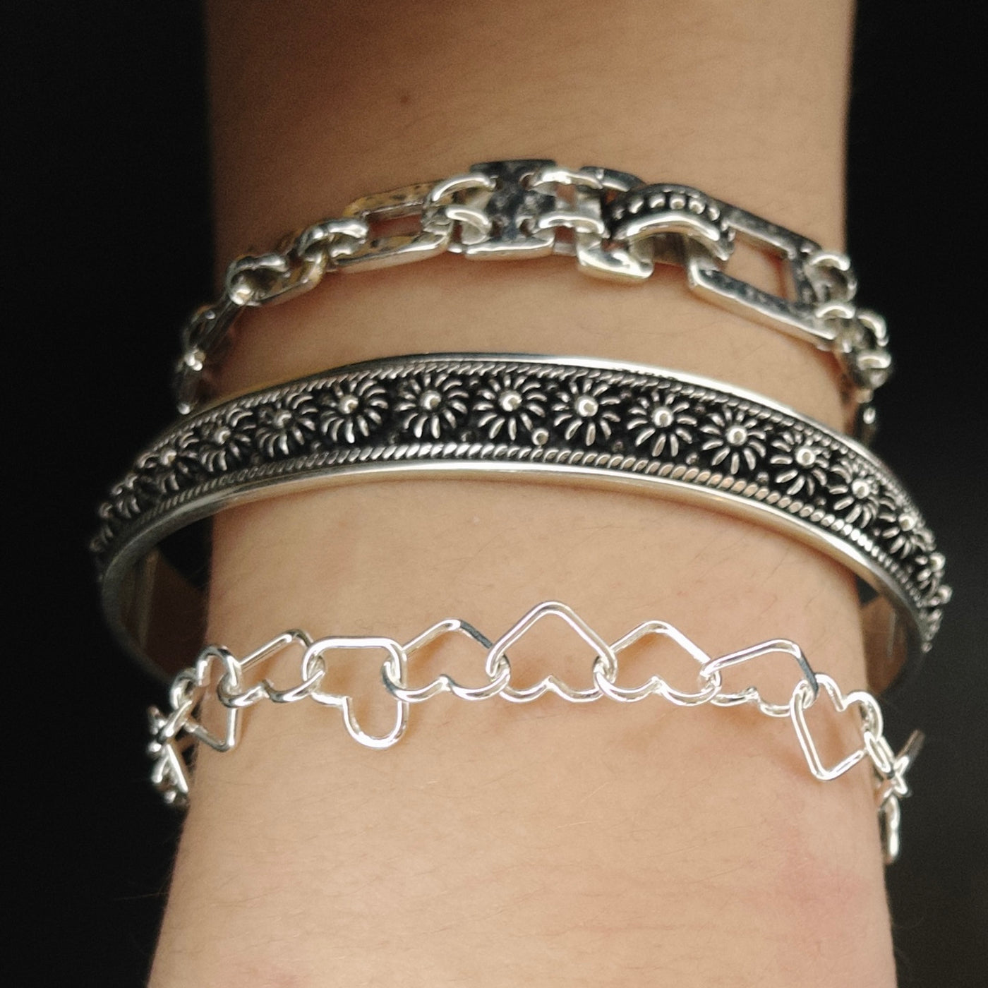 Sterling Silver Hammered-Link Bracelet | Daily Wear Bracelet