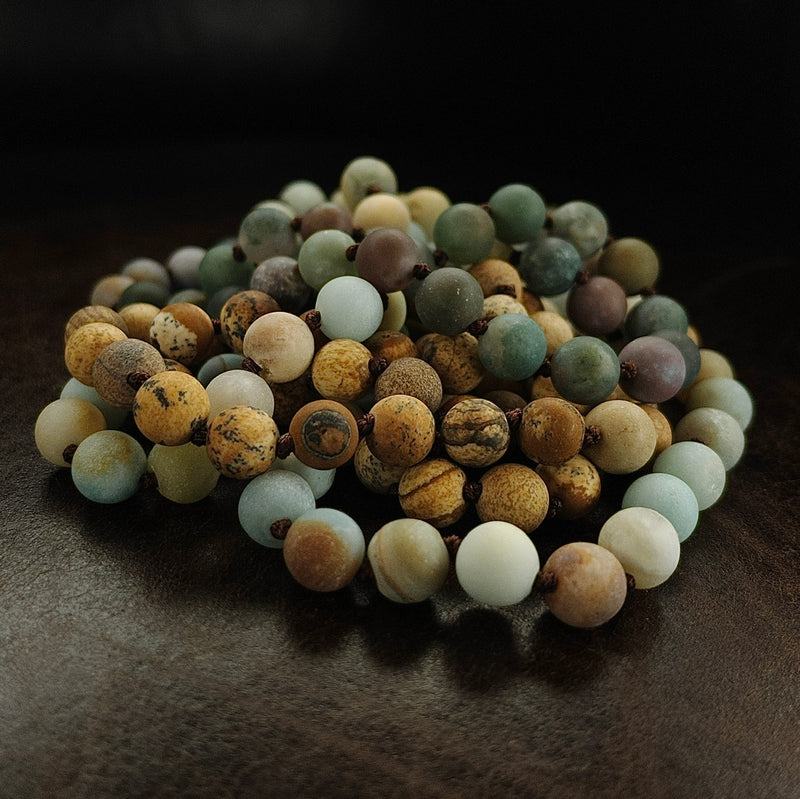 60” of Knotted Amazonite, Picture Jasper, & Fancy Jasper Necklace