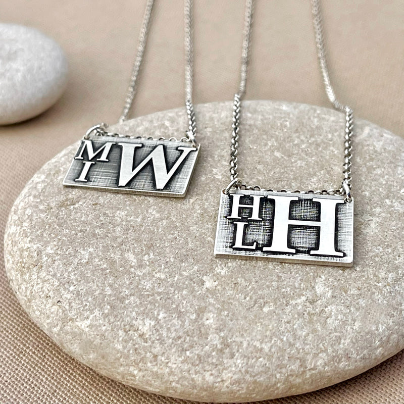 Monogram Initial Necklace Personalized Silver Pendant