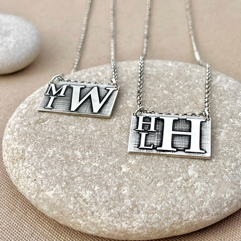 Rectangle Monogram Letter Necklace